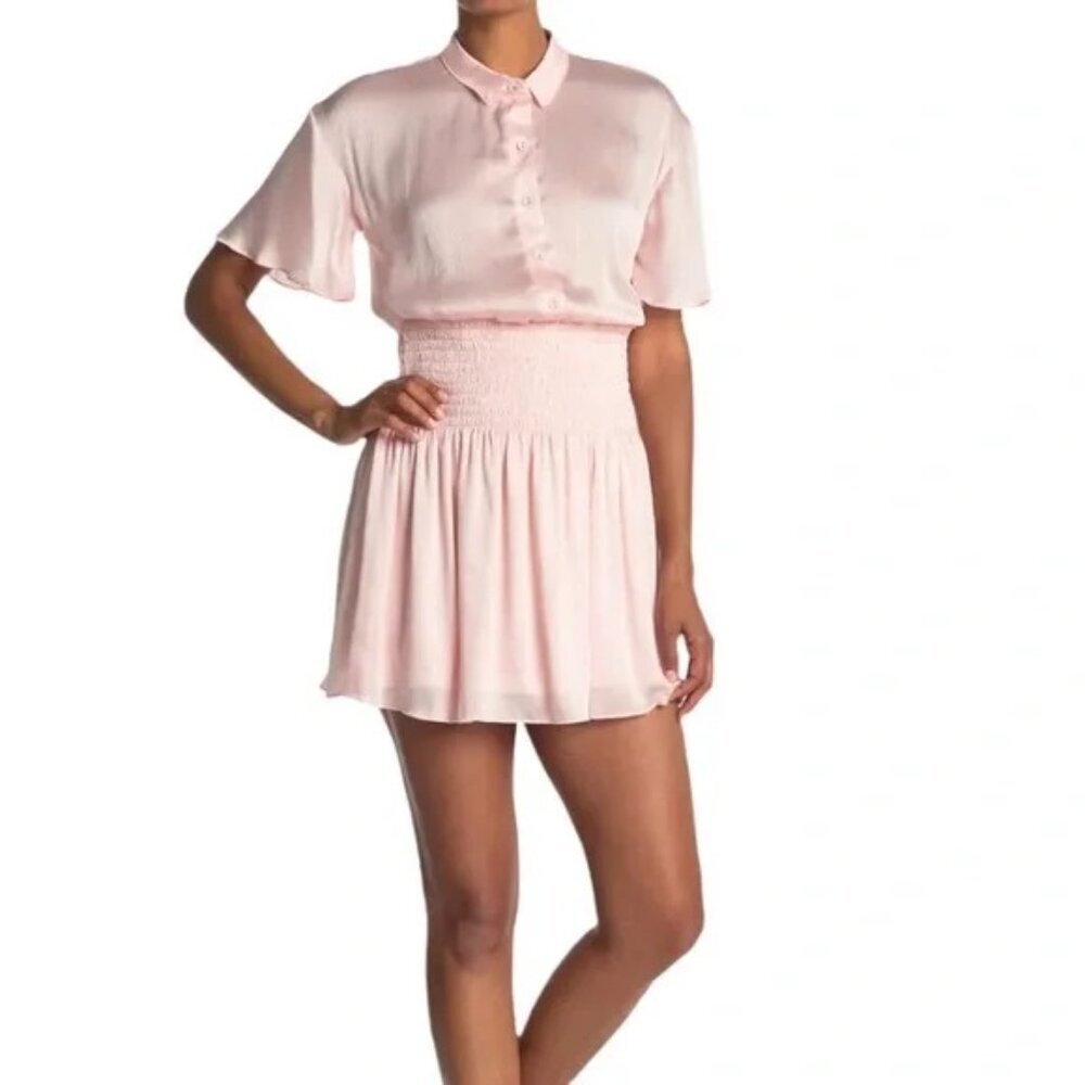 NEW Sage Collective Smocked Waist Summer Barbie Mini Dress in Blush P5061